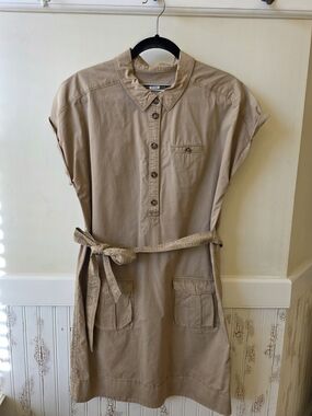 Anthropologie Daughters Of The Liberation Casual Utility Shirt Dress in Tan